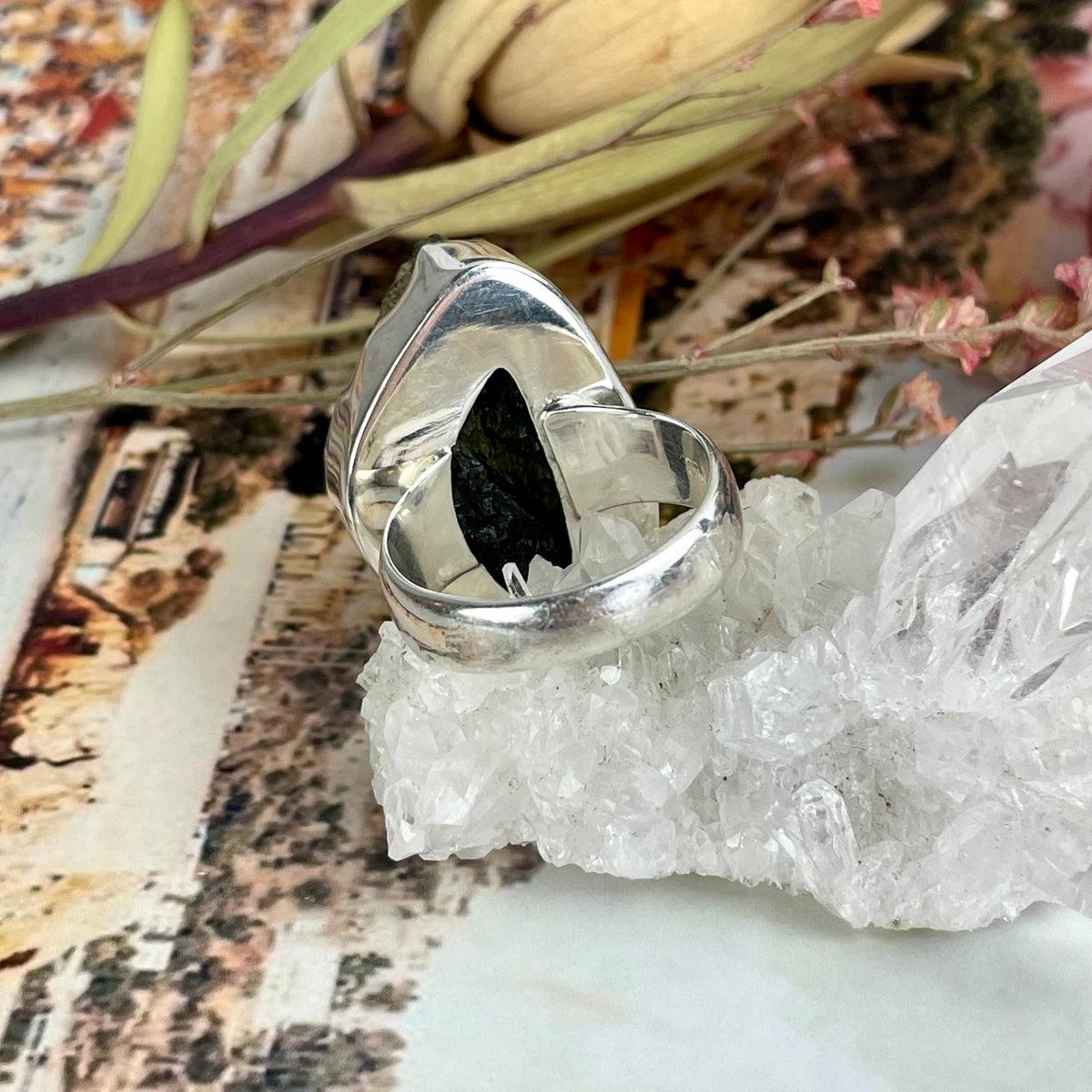 Large Finger Moldavite Ring