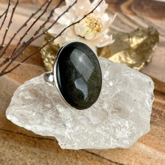Golden Sheen Obsidian Oval Ring