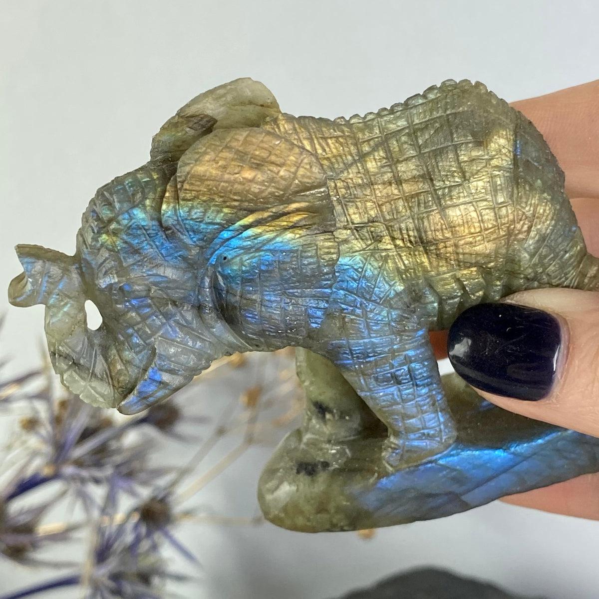 Labradorite Elephant Hand Carved Statue