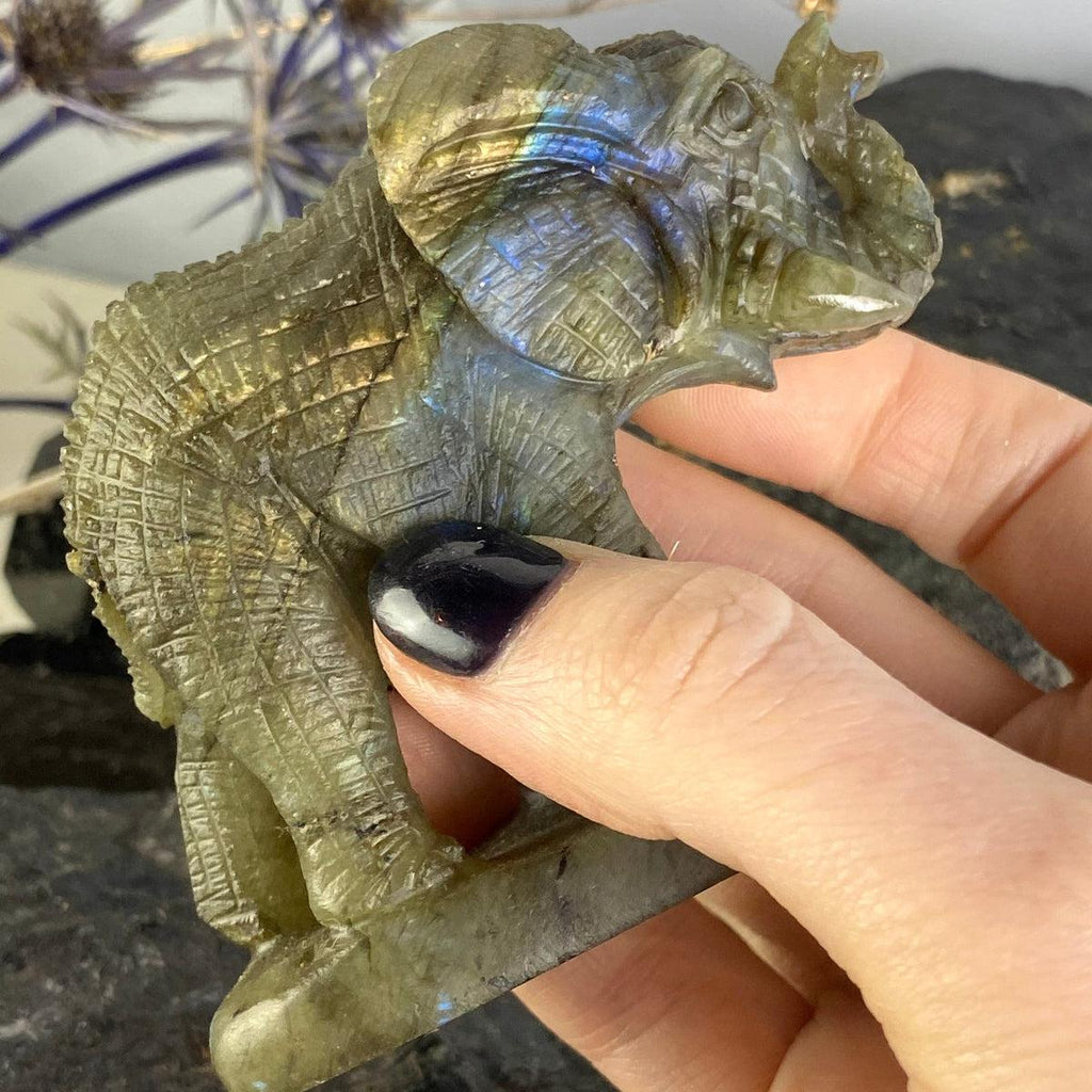 Labradorite Elephant Hand Carved Statue