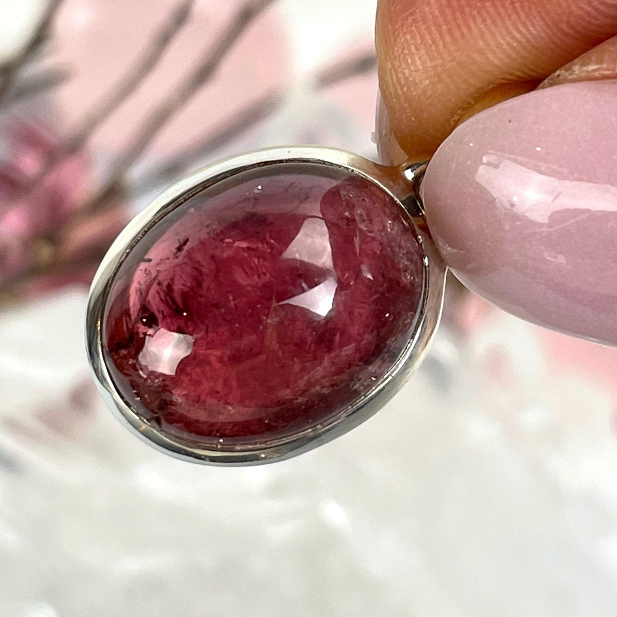 Pink Stone Oval Pendant