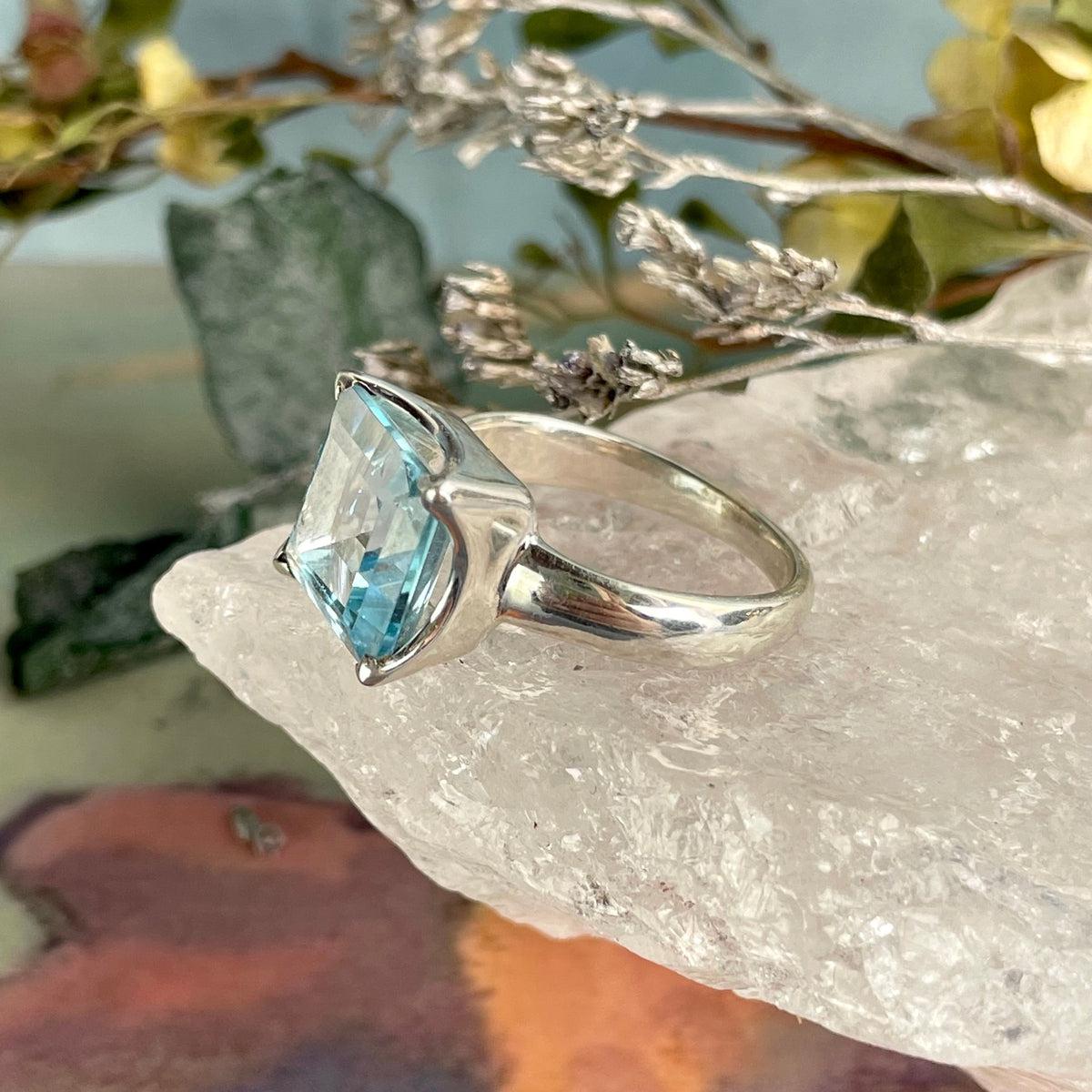 Square Cut Blue Topaz Ring