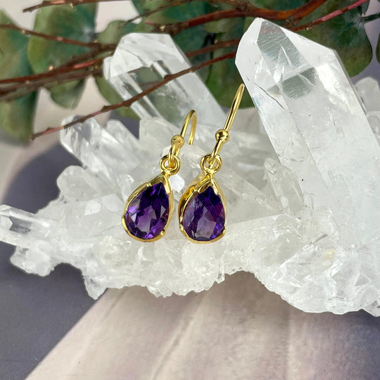 Amethyst Teardrop Gold Earrings