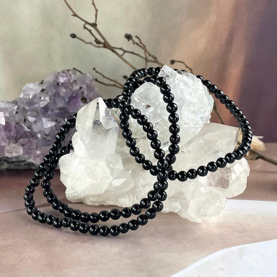 Black Tourmaline 4mm Round Bead Crystal Bracelet