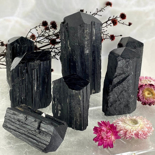 Black Tourmaline Large Raw & Polished Generator Crystal Points