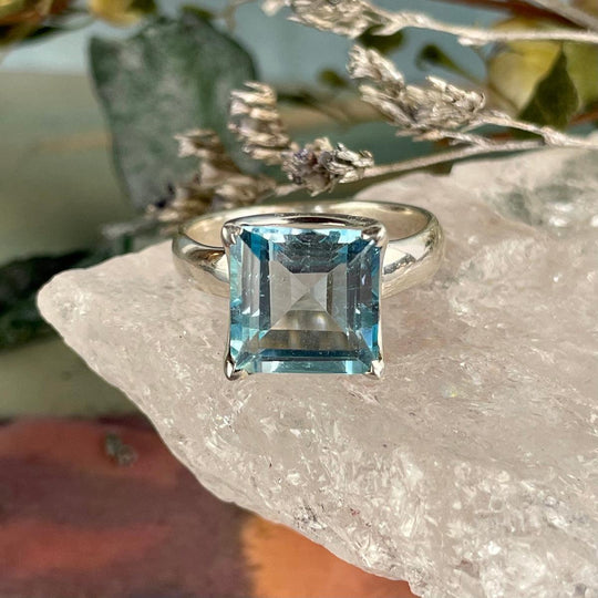 Blue Topaz Square Cut Ring