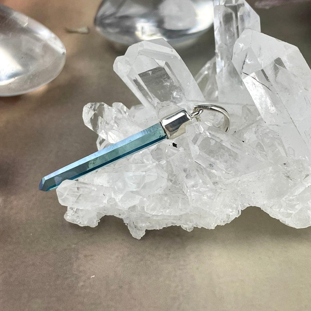 Aqua Aura Crystal Point Pendant
