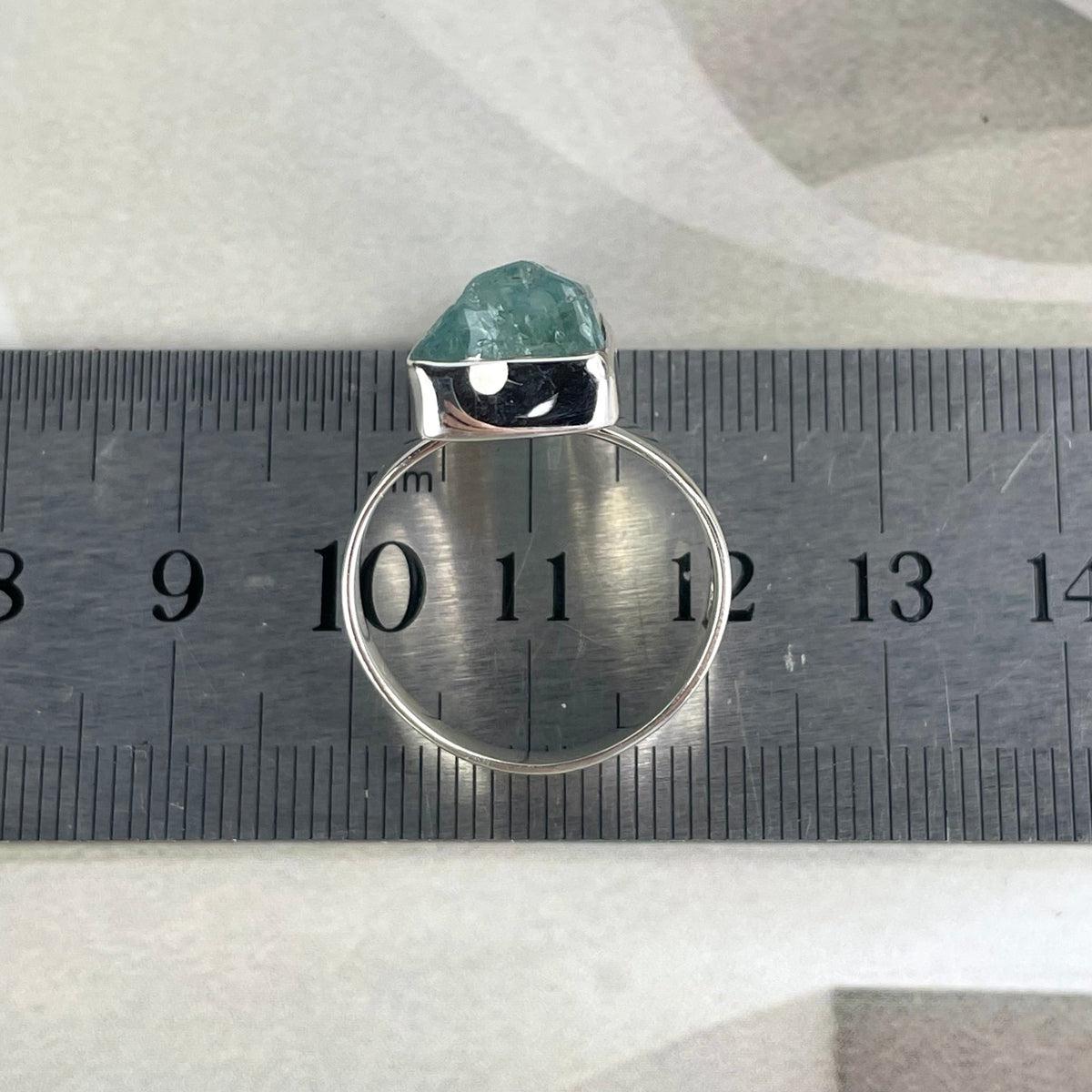 Aquamarine Semi Raw Silver Ring