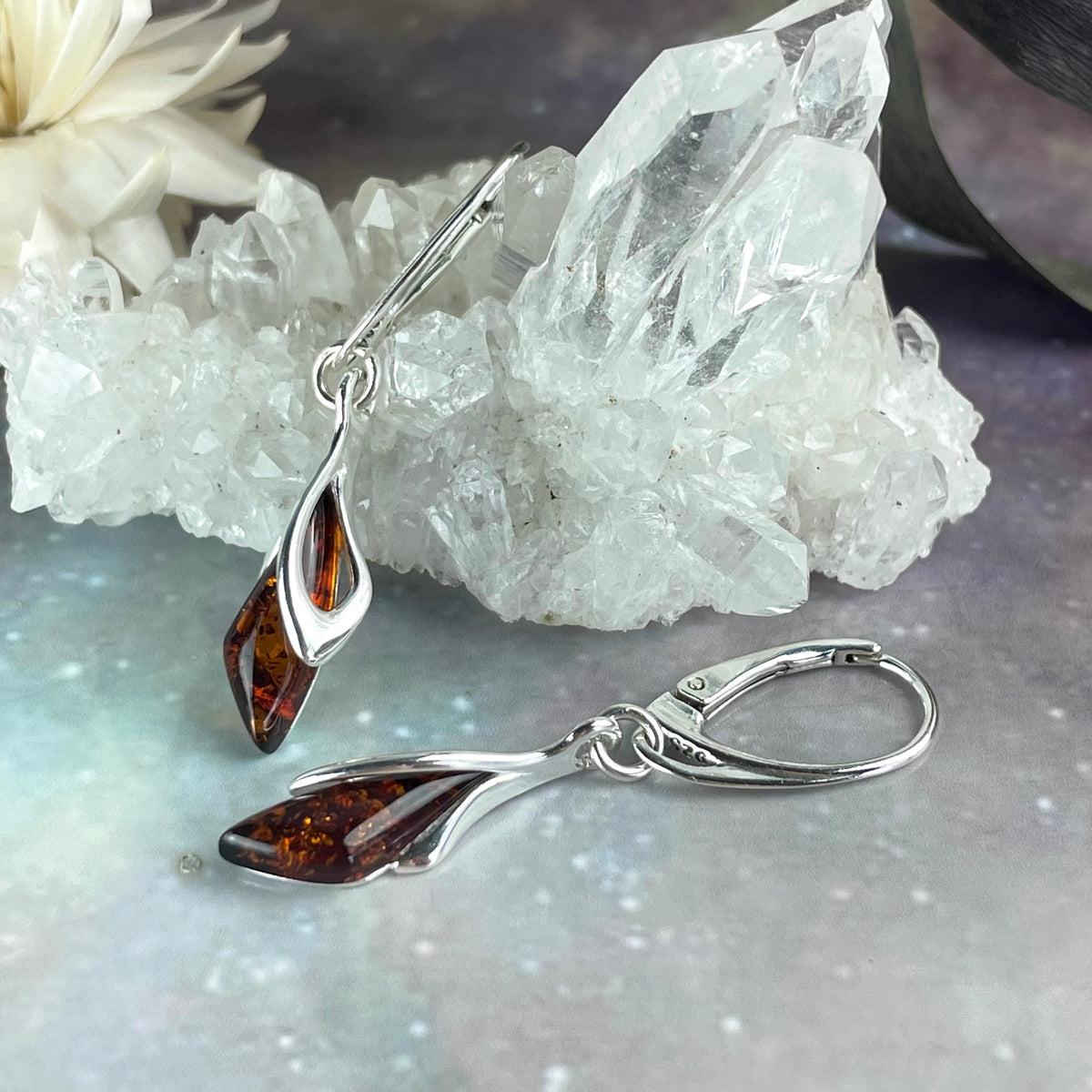 Cognac Amber Sterling Silver Earrings