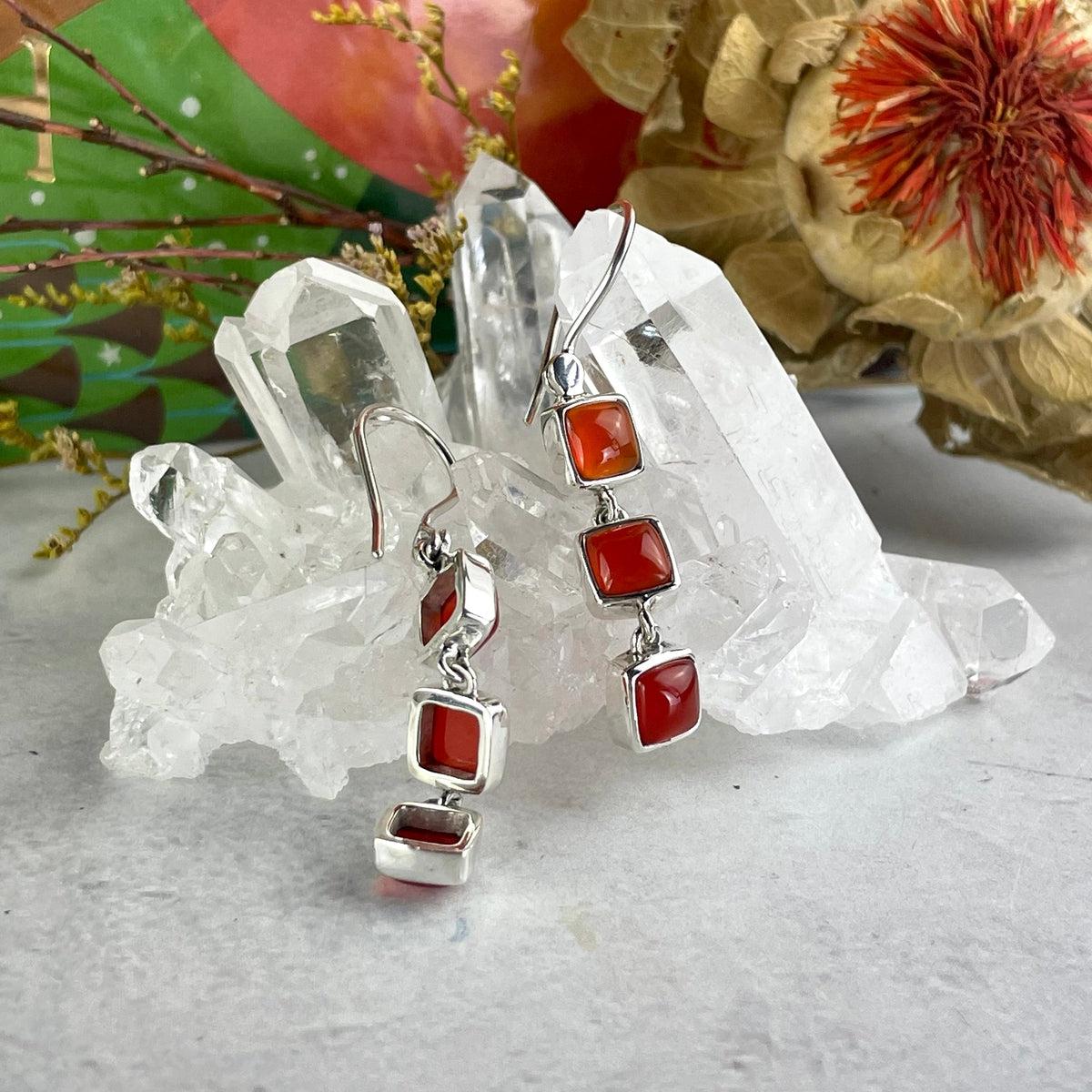 Red Crystal Silver Earrings
