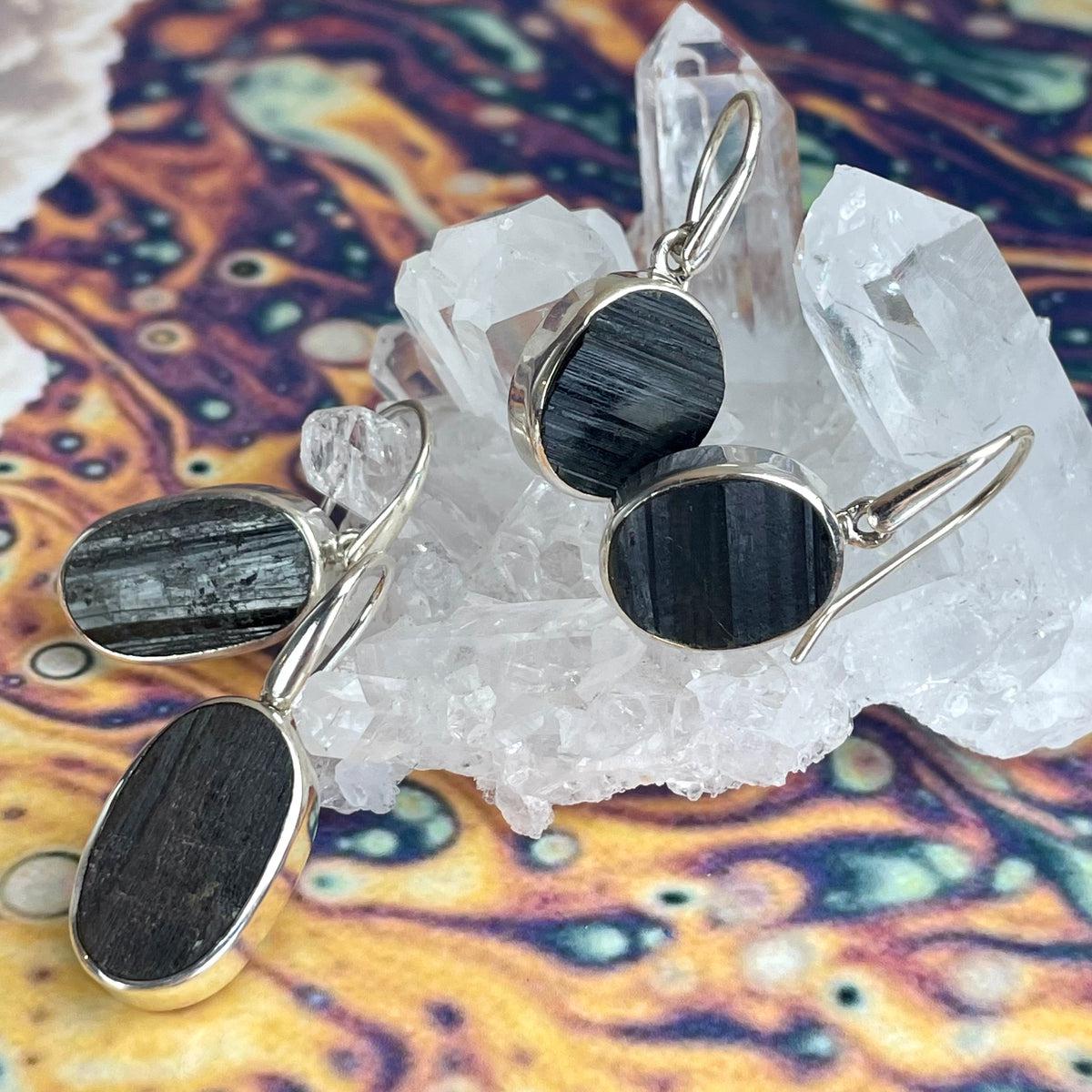 Raw Black Tourmaline Earrings