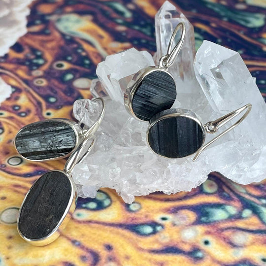 Black Tourmaline Raw Assorted Shape Earrings