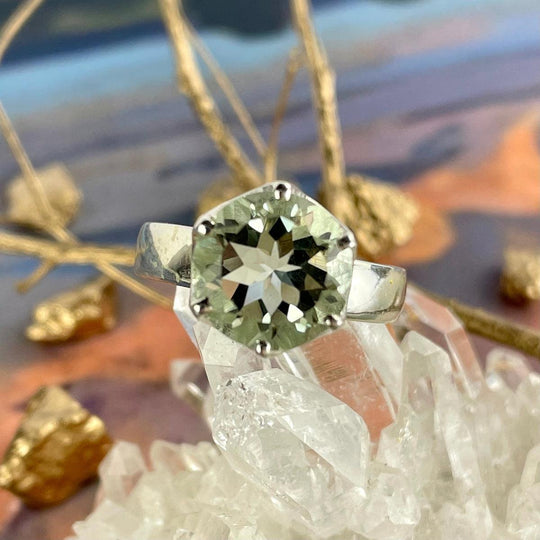 Green Amethyst Brilliant Cut Ring