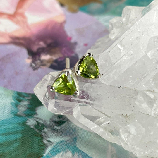 Peridot Trillion Cut Stud Earrings