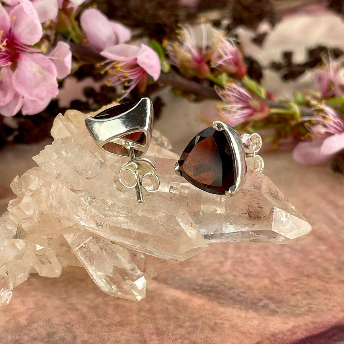 Garnet Trillion Stud Earrings
