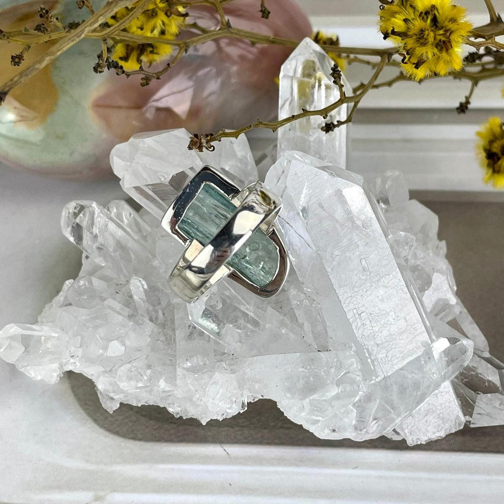 Blue Beryl Crystal Ring