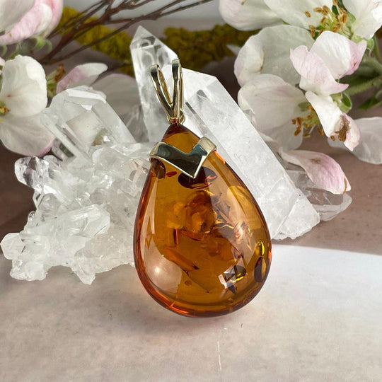 Baltic Amber Teardrop Gold Pendant