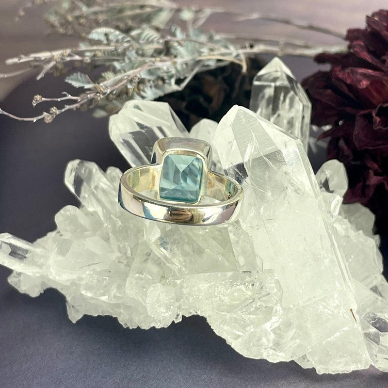 Blue Crystal Emerald Cut Ring