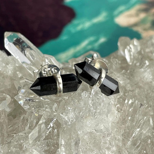 Black Spinel Double Terminated Stud Earrings