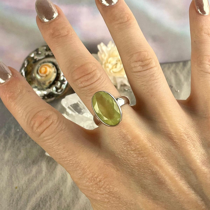 Oval Prehnite Ring