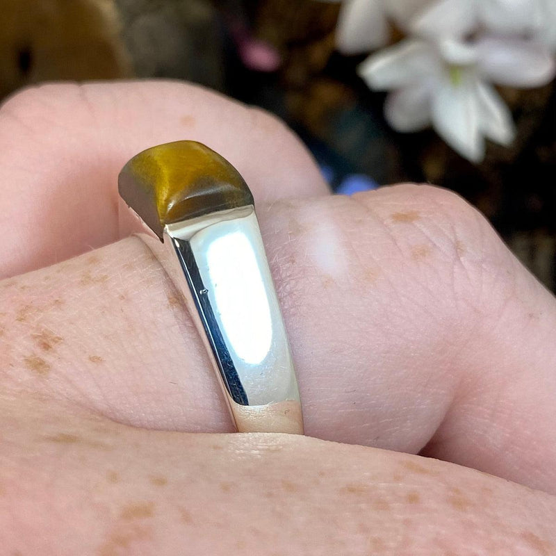 Golden Gemstone Large Silver Ring