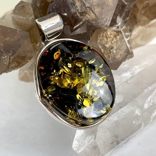Baltic Green Amber Oval Pendant