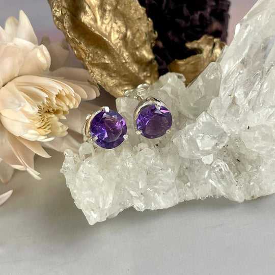 Amethyst Brilliant Cut Stud Earrings