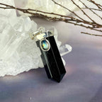 Black Tourmaline Point & Rainbow Moonstone Pendant