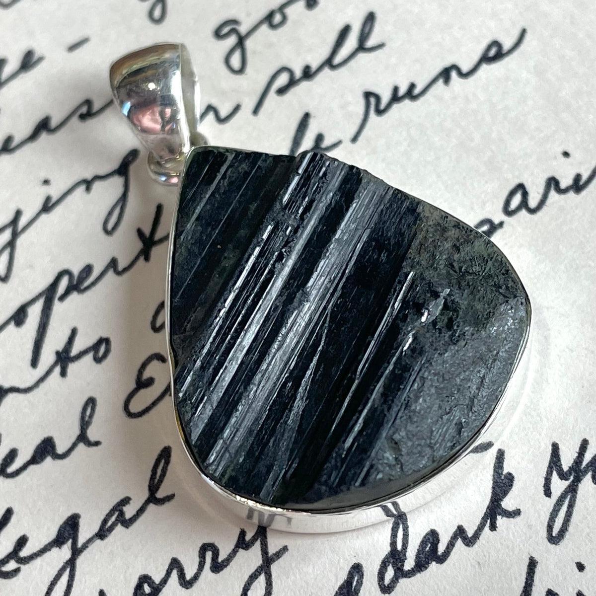 Teardrop Raw Black Tourmaline Pendant