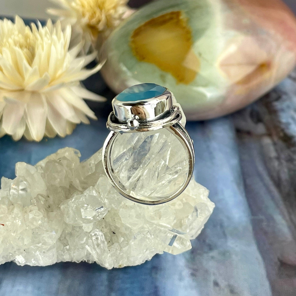 Blue Green Chalcedony Ring