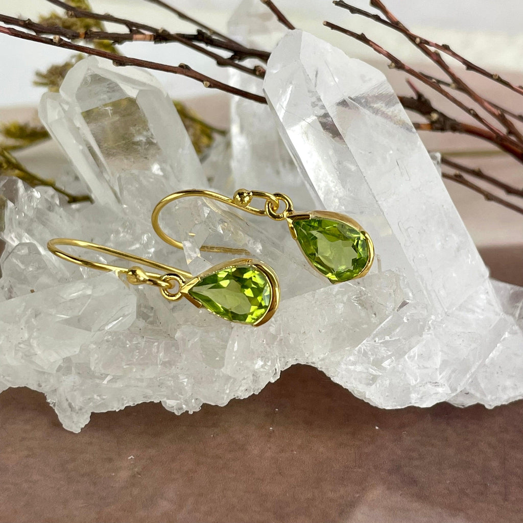 Gold Peridot Pear Cut Earrings
