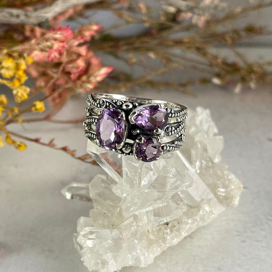Amethyst Three Stone Ring