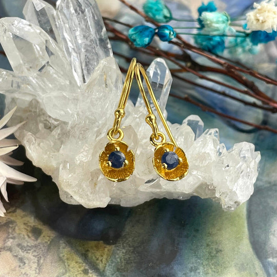 Sapphire Gold Flower Drop Earrings