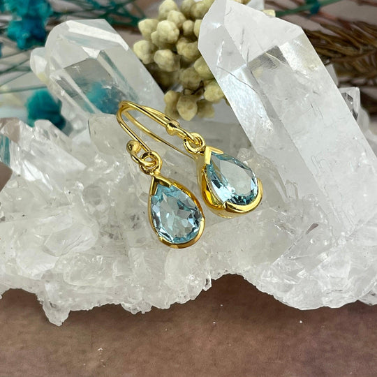 Blue Topaz Teardrop Gold Earrings