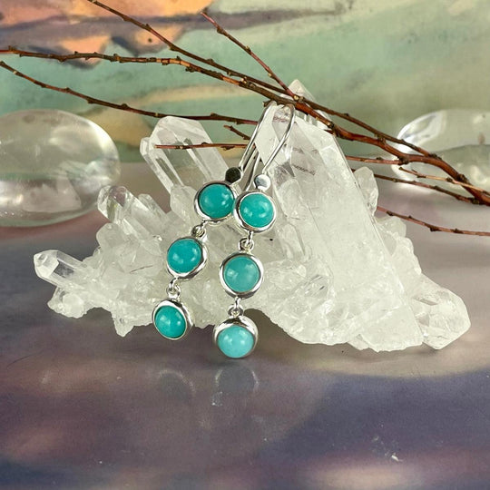 Amazonite Round Three Stone Drop Earrings