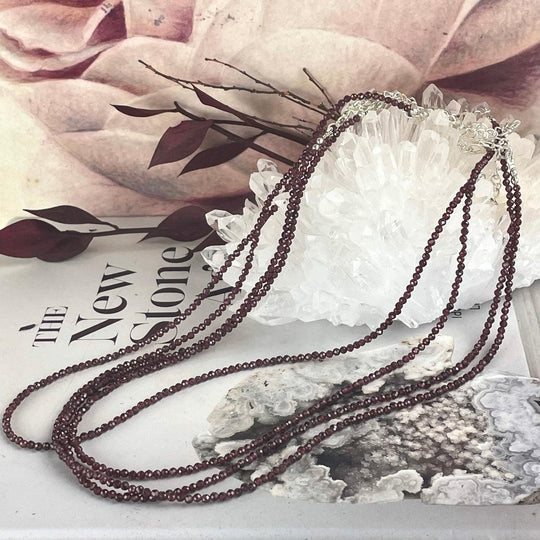 Garnet (Rhodolite) Faceted 1-2mm Bead Necklace