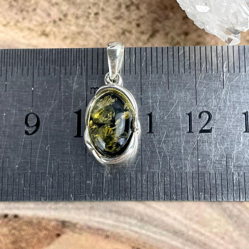 Green Amber Sterling Silver Pendant