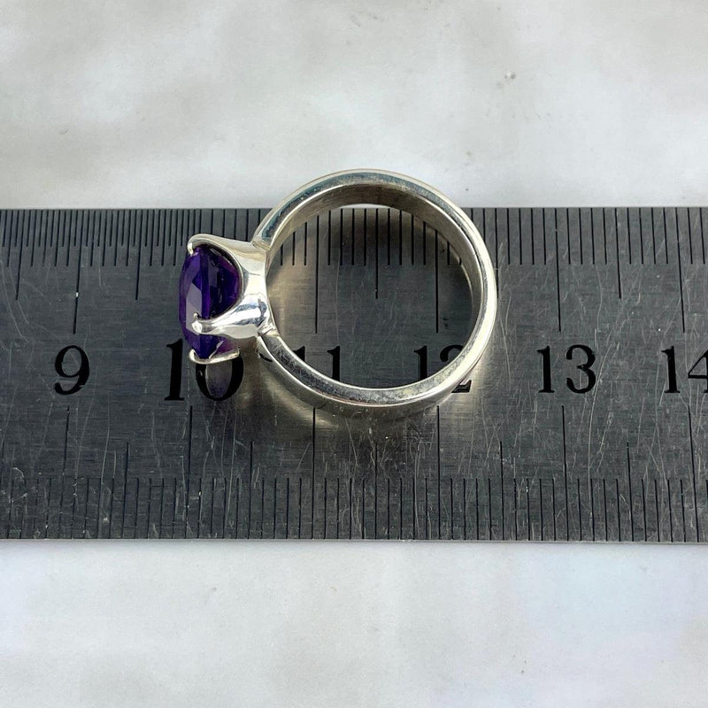 Checkerboard Faceted Amethyst Ring