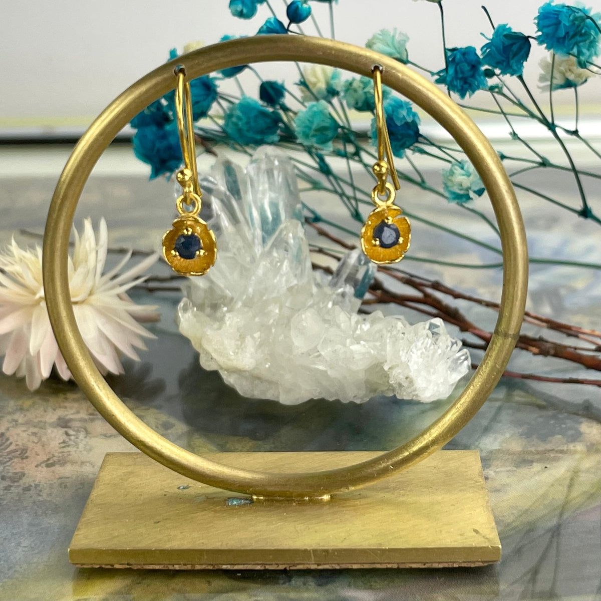 Gold And Gemstone Drop Earrings