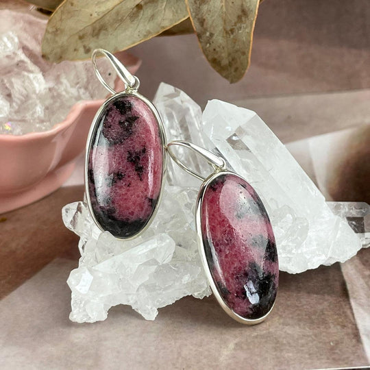 Rhodonite Elongated Oval Earrings