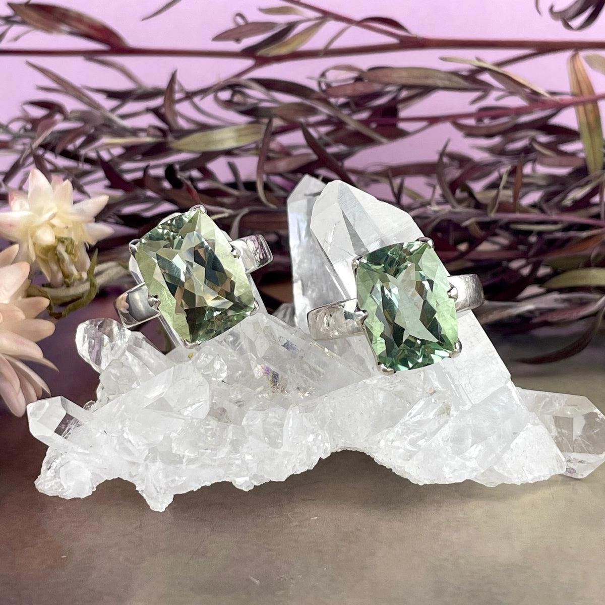 Green Amethyst Silver Ring