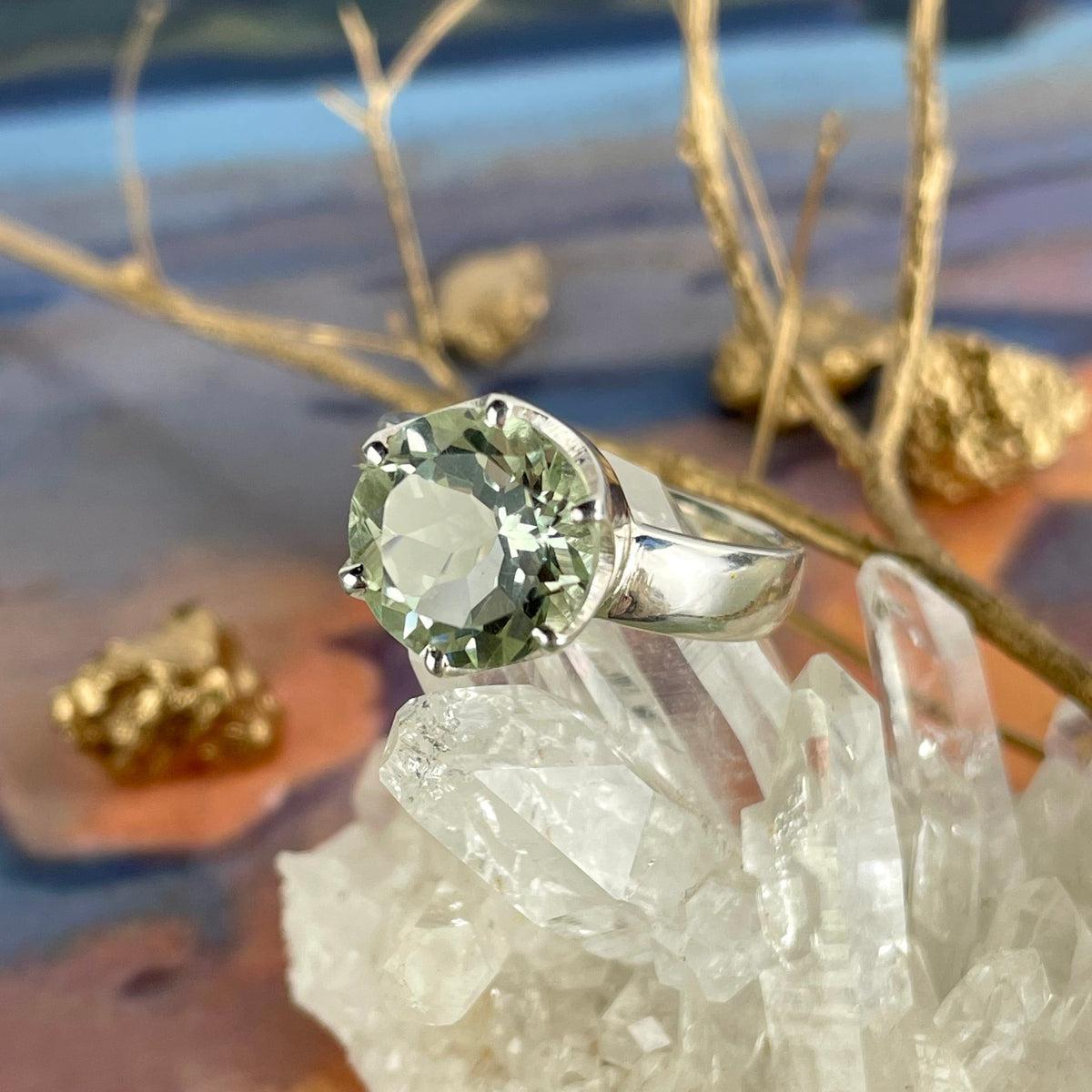 Round Green Amethyst Ring