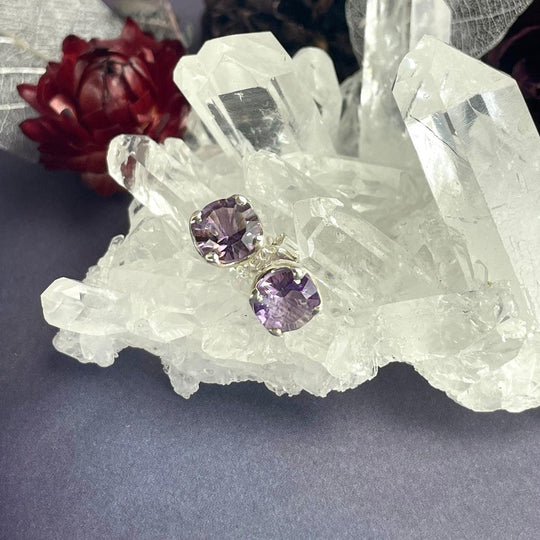 Amethyst Brilliant Cut Stud Earrings