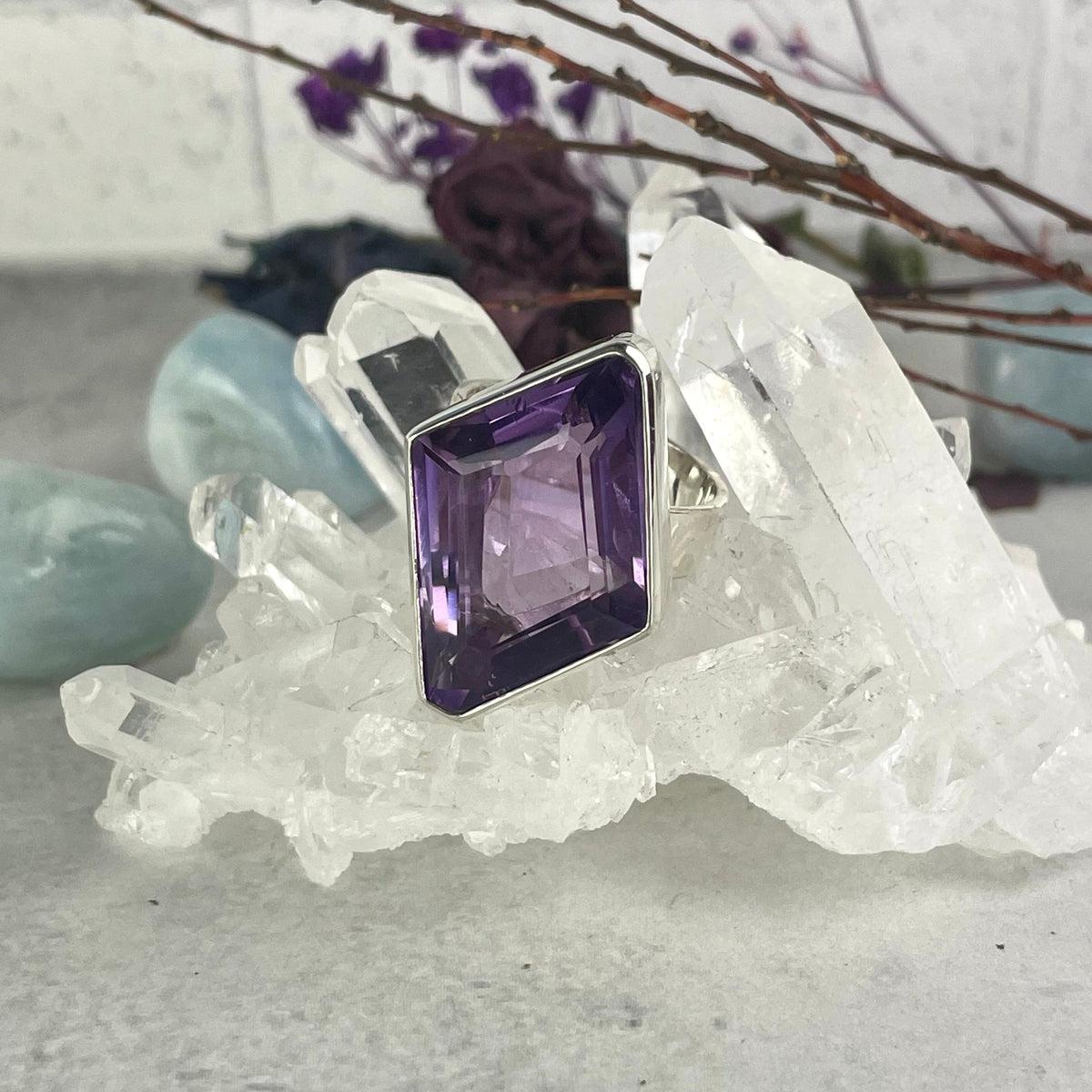 Purple Crystal Silver Ring