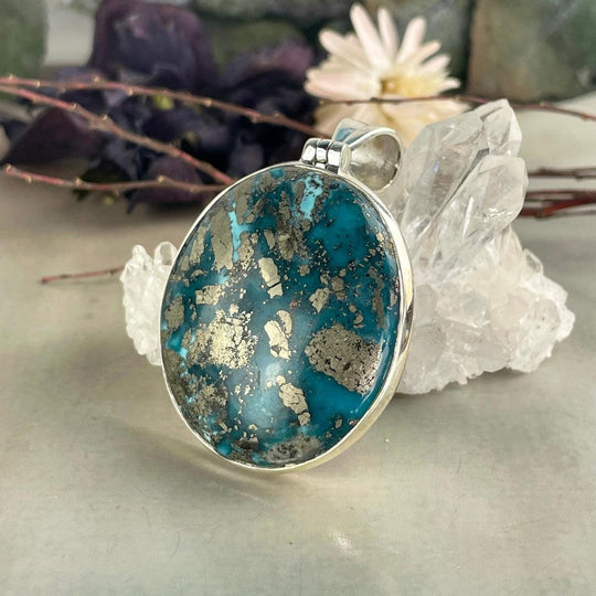 Turquoise (Persian) & Pyrite Oval Pendant