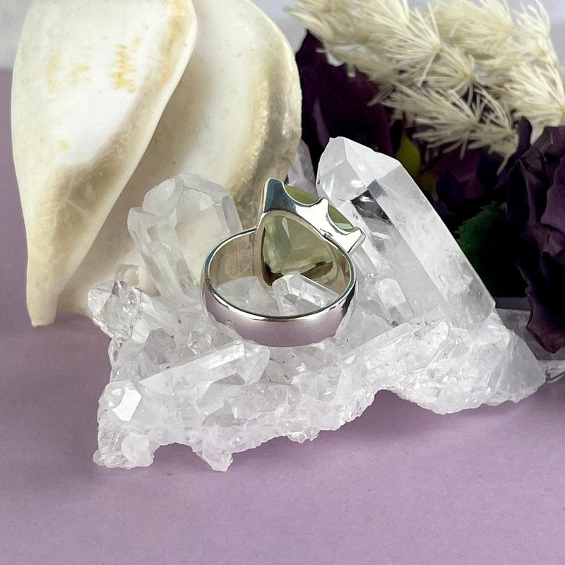 Triangle Prehnite Crystal Ring