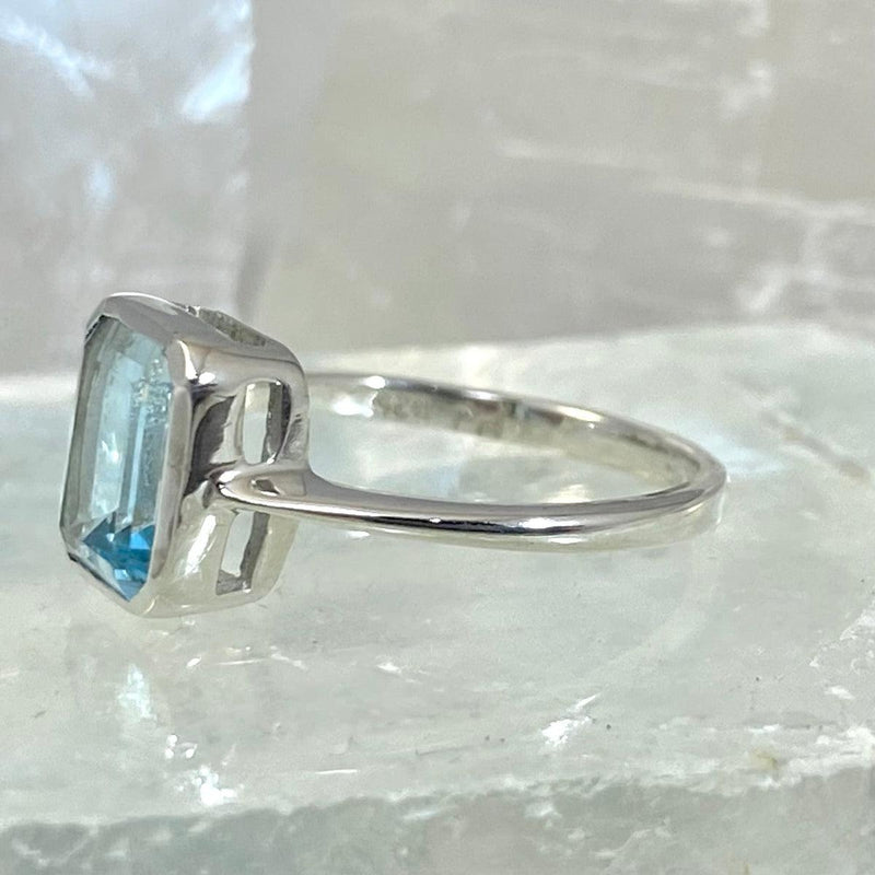 Emerald Cut Blue Topaz Ring