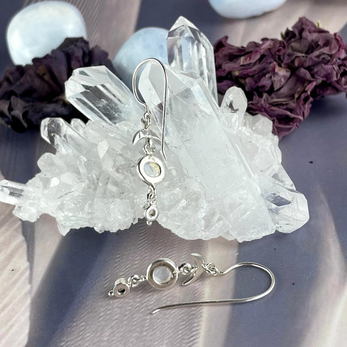 Moonstone Moon Motif Earrings