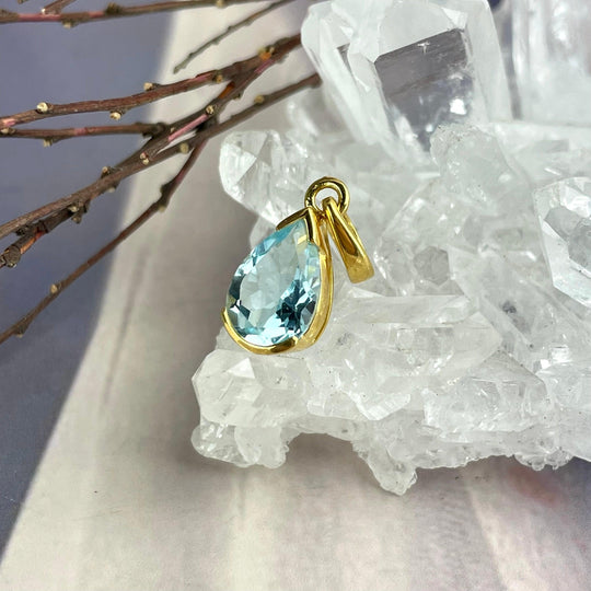 Blue Topaz Teardrop Gold Pendant