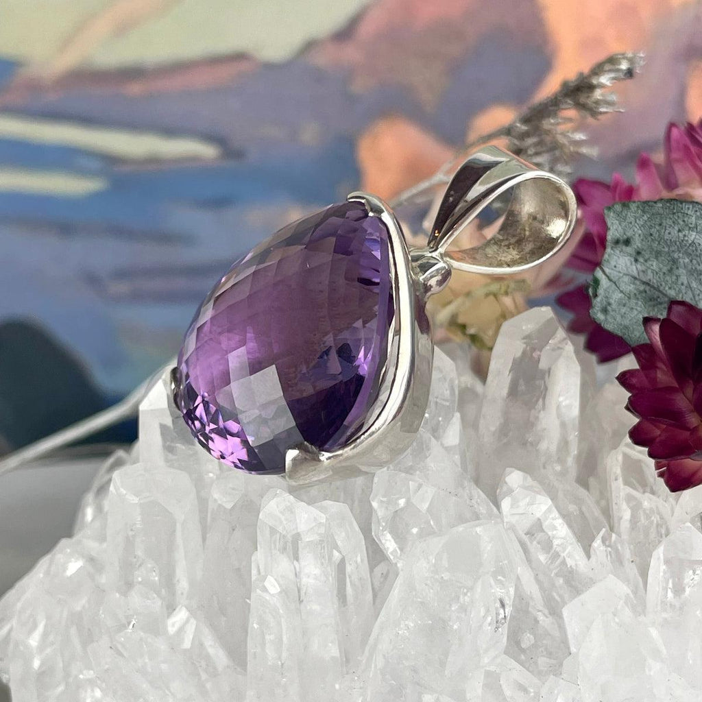 Purple Crystal Silver Pendant